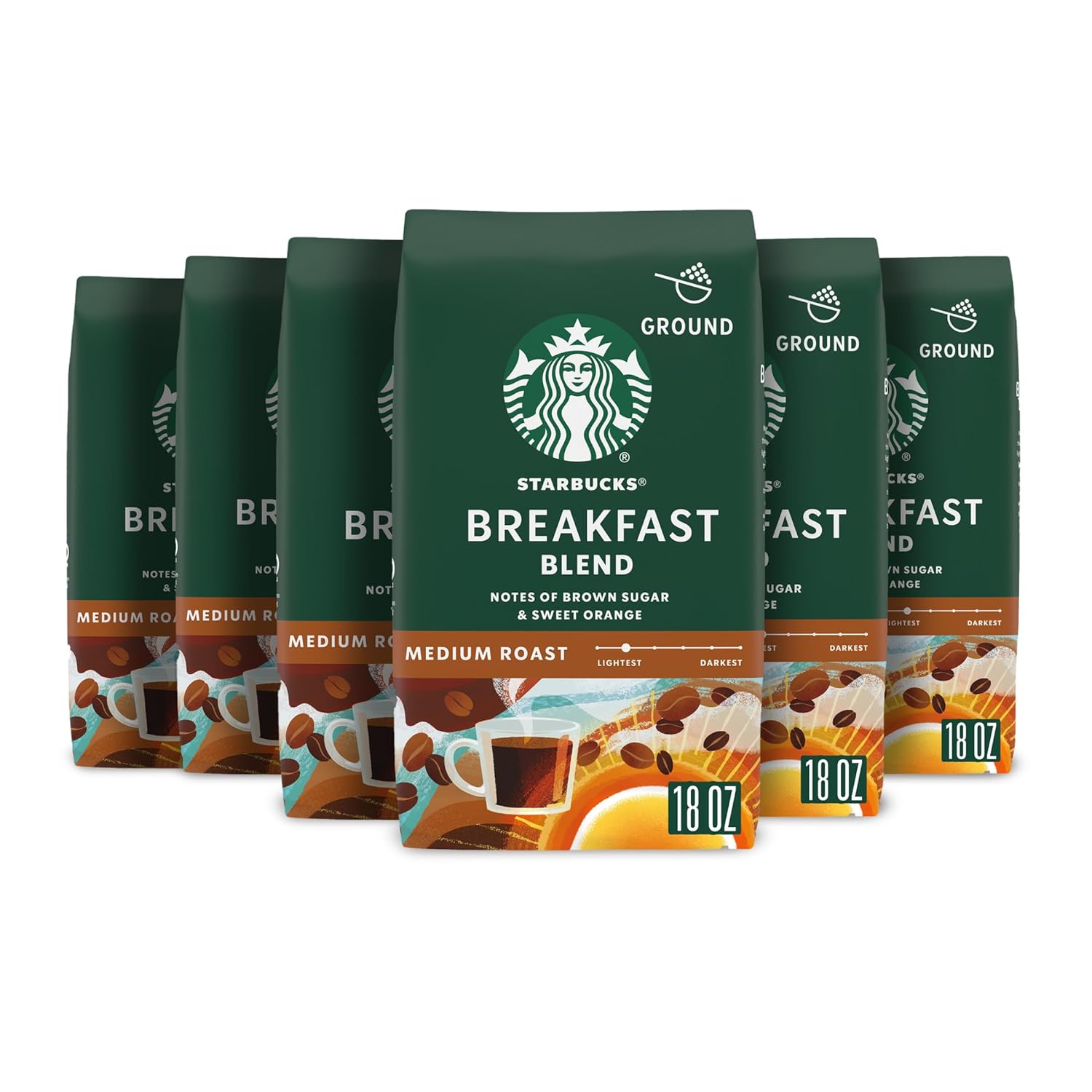 Starbucks Breakast Blend Medium Roast Ground Coffee, 18 Ounce (Pack Of 6)