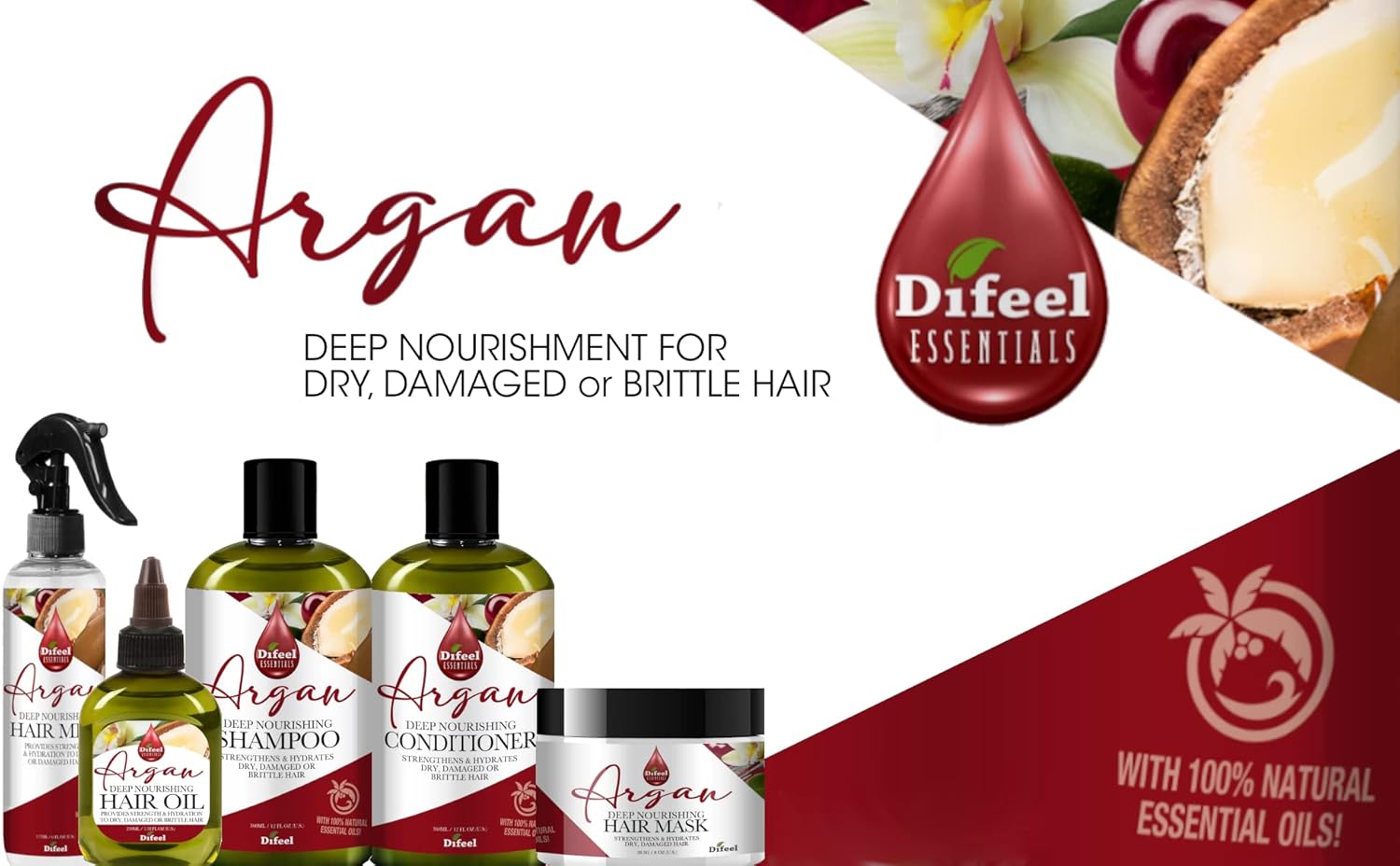 Difeel Essentials Deep Nourishing Argan Hair Mask 8 oz. - Deep Conditioning Hair Treatment Mask, Dry Hair Treatment Mask made with 100% Essential Oils : Beauty & Personal Care