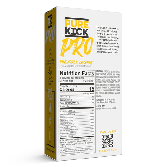 Pure Kick Pro Hydration Electrolyte Drink Mix, Pineapple Coconut, Includes 1 Box With 6 Packets In Each Box