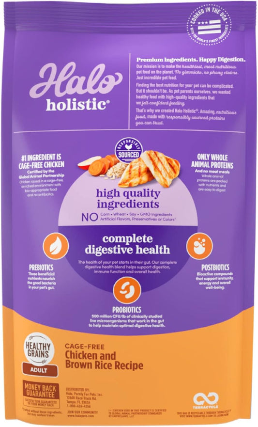 Halo Holistic Adult Dog Healthy Grains Cage-Free Chicken & Brown Rice Recipe 10 Lb