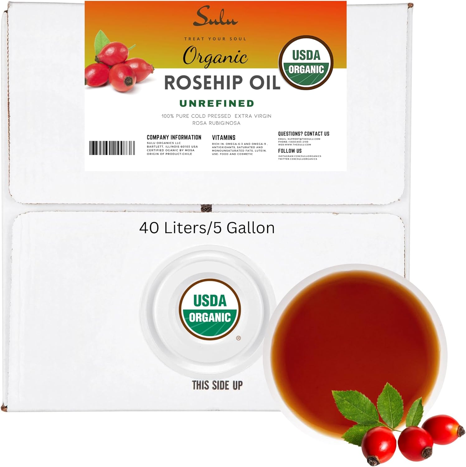 16 Liers/5 Gallon of Pure Certified Organic Unrefined Extra Virgin Rosehip Oil : Beauty & Personal Care