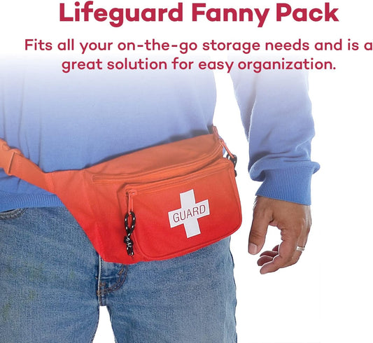 Dealmed Lifeguard Fanny Pack With Logo, E-Z Zipper Design And 3 Pockets, Red Fanny Pack (Pack Of 1), Includes Adjustable Waist Strap And Zipper Pockets