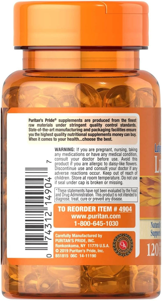 Puritan'S Pride Lutein 20 Mg With Zeaxanthin Softgels, Supports Eye Health, 120 Count