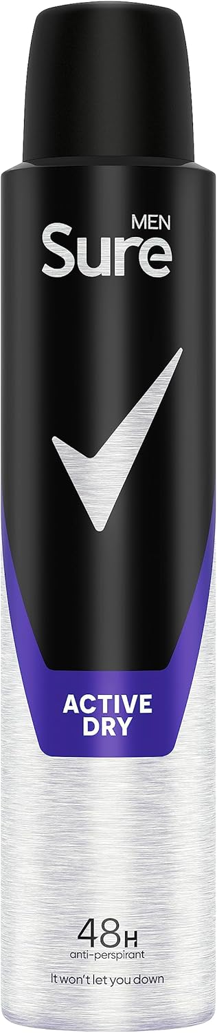 Sure Men Active Dry Anti-Perspirant Aerosol Deodorant For Men For 48-Hour Sweat And Odour Protection 6X 200 Ml
