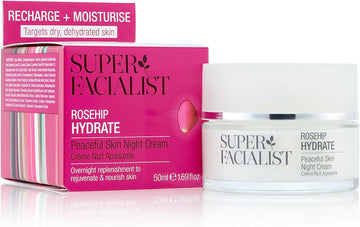 Super Facialist Rosehip Peaceful Skin Night Cream - Moisturiser To Replenish & Rejuvenate Skin With Hyaluronic Acid & Cucumber Oil, Gentle Face Care, Vegan Friendly, 50Ml