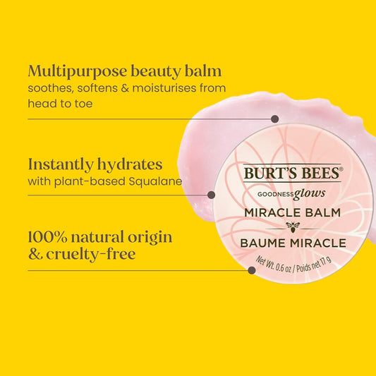 Burt'S Bees Lip Balm, Multi-Purpose Hydrating Balm Tin For Lips, Face, Cuticles, Body & Hair Flyaways, Goodness Glows Miracle Balm, 17G