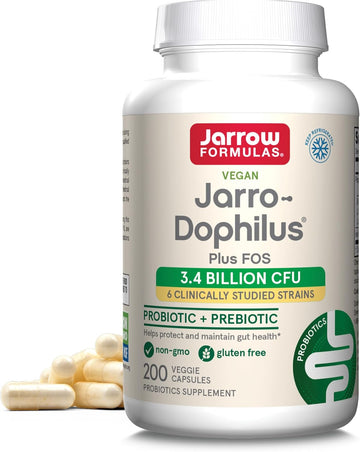 Jarrow Formulas Jarro-Dophilus + Fos - 3.4 Billion Cfu Per Serving - Prebiotic & Probiotics Supplement For Immune & Intestine Support - Up To 200 Servings (Veggie Capsules)