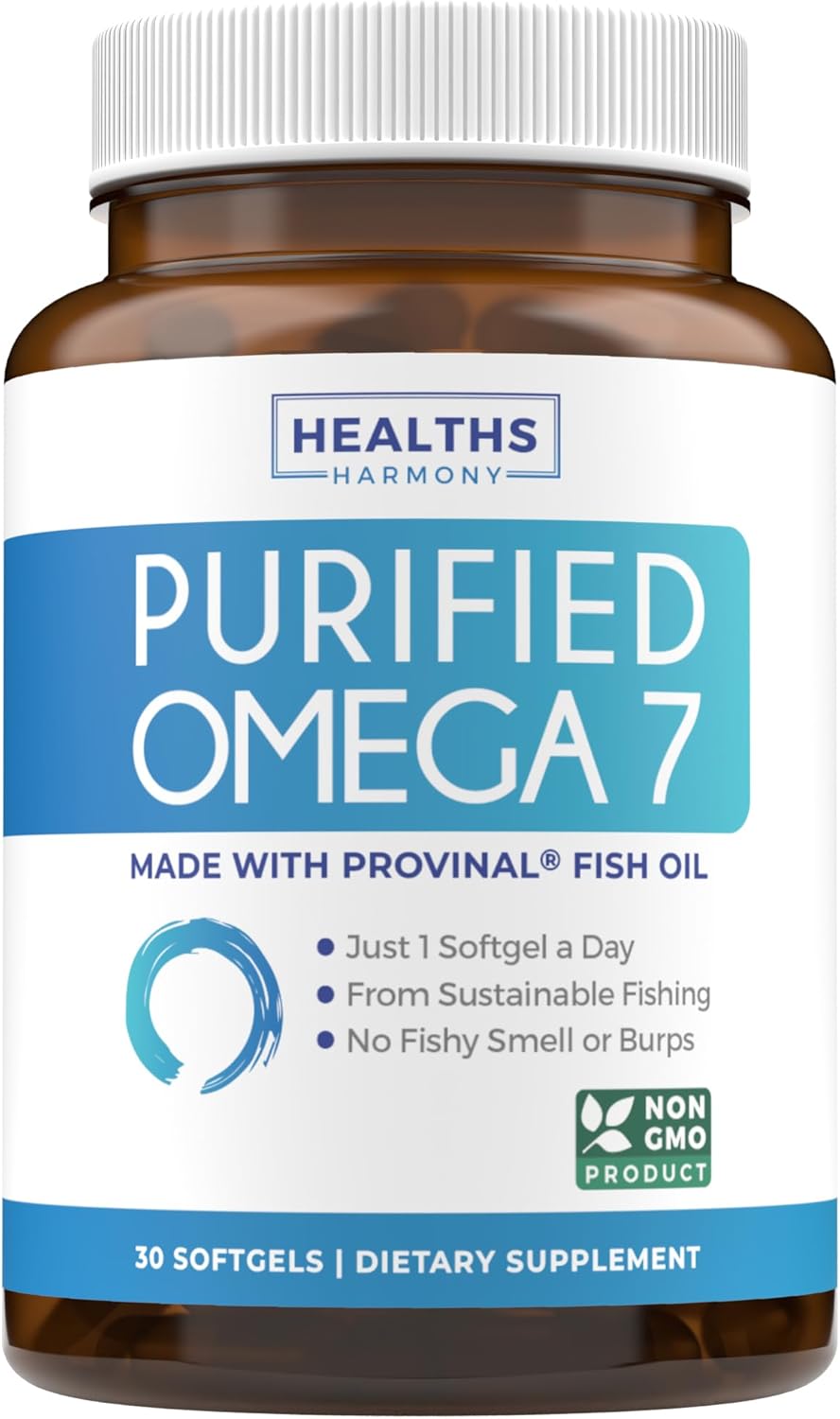 Omega 7 Supplement For Women And Men - High Potency & Purity Palmitoleic Acid Fatty Acid Fish Oil Supplement From Patented Provinal With Lowest Palmitic Acid - Sustainably Sourced (1 Month Supply)