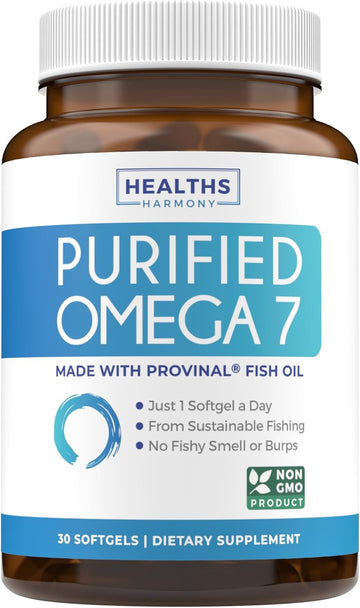 Omega 7 Supplement For Women And Men - High Potency & Purity Palmitoleic Acid Fatty Acid Fish Oil Supplement From Patented Provinal With Lowest Palmitic Acid - Sustainably Sourced (1 Month Supply)