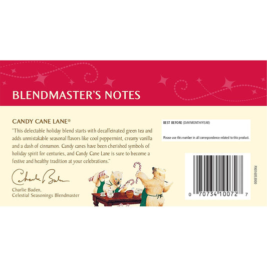 Celestial Seasonings Green Tea, Decaffeinated Candy Cane Lane, 18 Count (Pack Of 6)