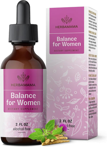 Herbamama Balance For Women Drops - Milk Thistle, Vitex Berry, Angelica, Maca Root & Ashwagandha Women Supplements - Vegan, Alcohol & Sugar-Free, 28-Day Supply