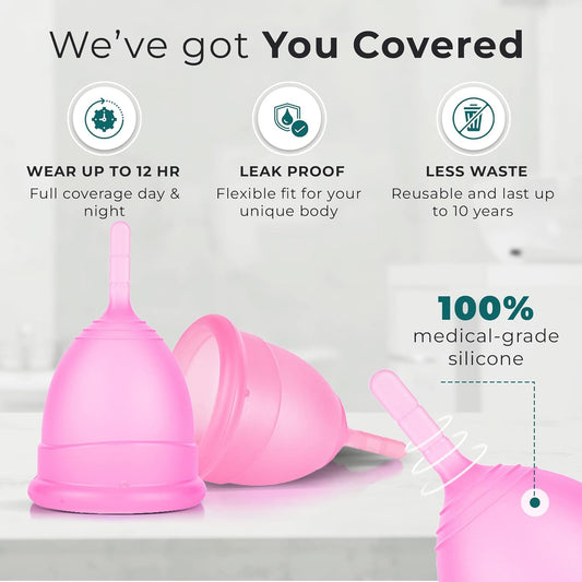 EcoBlossom Menstrual Cup Kit - Tampon, Pad, and Disc Alternative Product - Wear for 12 Hours - Reusable Period Cup/Copa Designed with Soft Flexible Medical-Grade Silicone (Regular Cup)