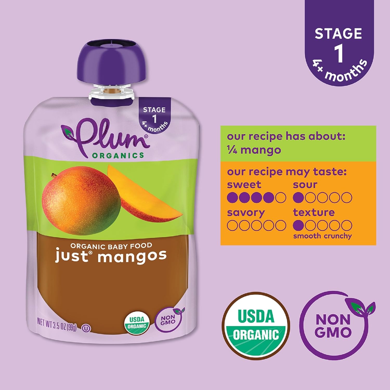 Plum Organics Just Mango Baby Food, 3.5 Ounces (1 Pack) Packaging May Vary : Fruit Juices : Everything Else