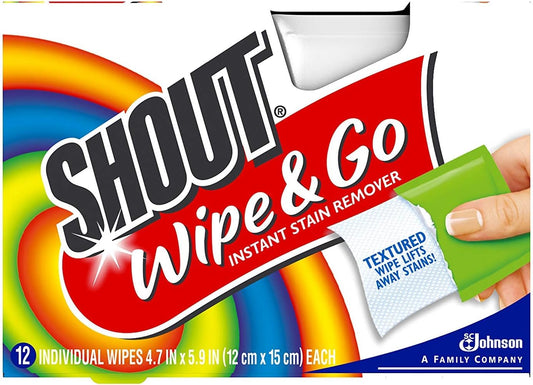 Shout Wipe & Go Instant Stain Remover Wipes, 12 CT (12 Pack of 12), Multi