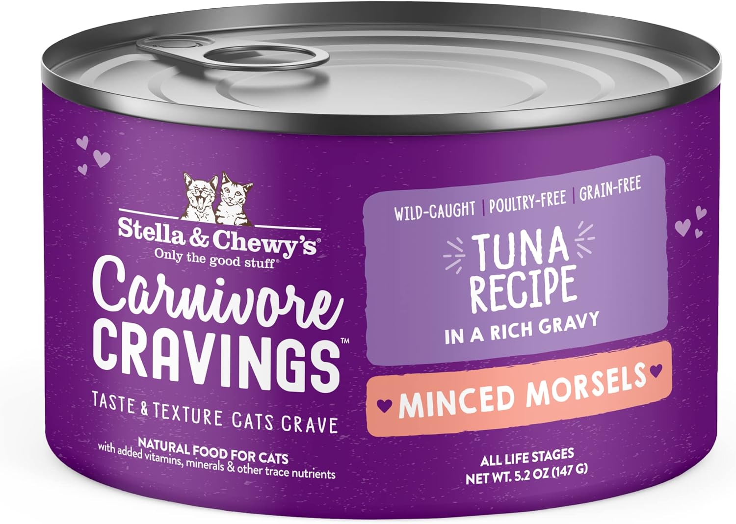 Stella & Chewy'S Carnivore Cravings Minced Morsels Cans – Grain Free, Protein Rich Wet Cat Food – Wild-Caught Tuna Recipe – (5.2 Ounce Cans, Case Of 24)