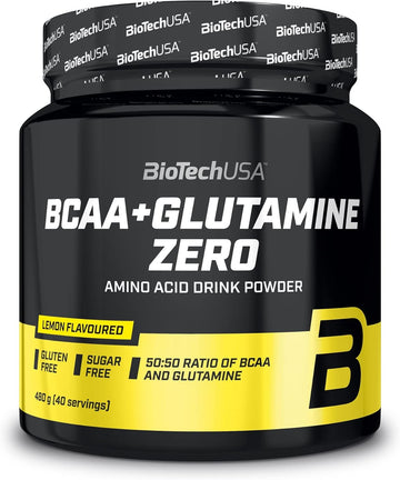 Biotechusa Bcaa + Glutamine Zero | 40 Servings | Vegan | Sugar-Free | Gluten-Free | 2:1:1 Ratio Bcaas | 480 G | Lemon