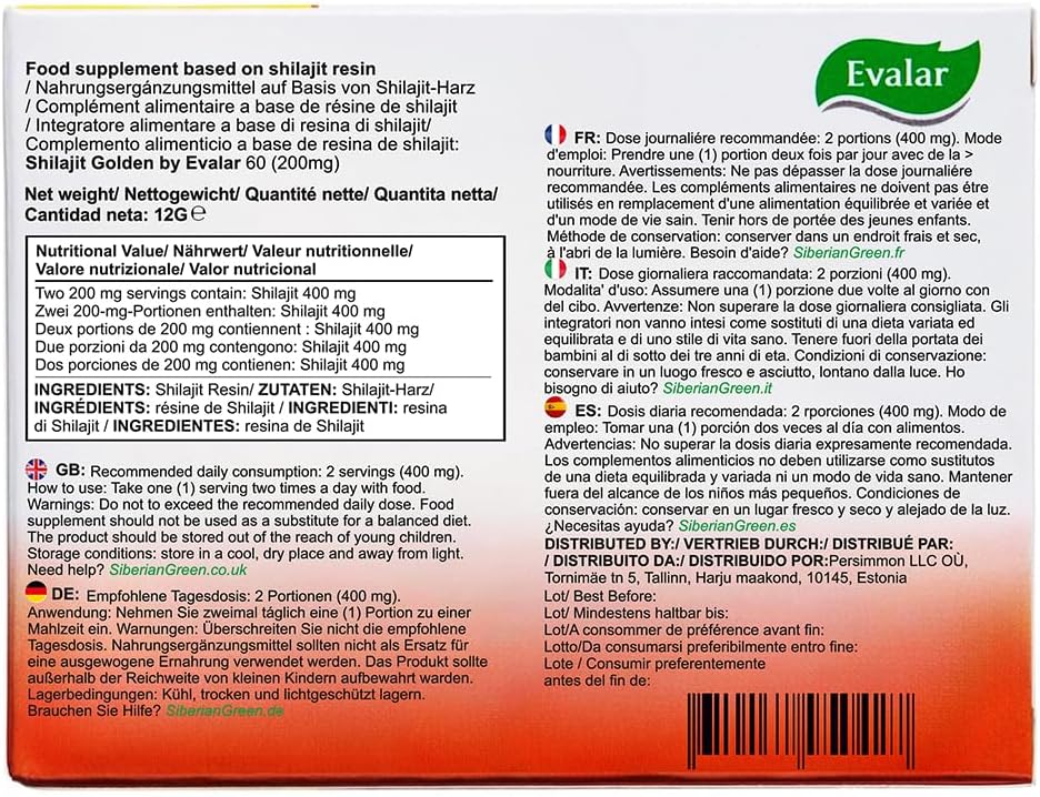 Shilajit Golden By Evalar Siberian Altai 60 Tabs