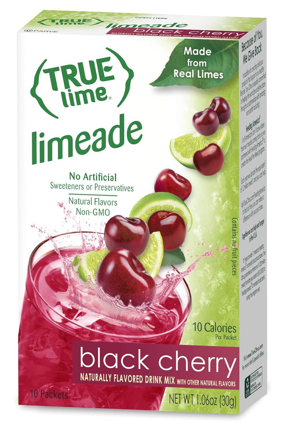 True Lime Black Cherry Limeade Drink Mix (10 Packets) | Made From Real Limes | No Preservatives, No Artificial Sweeteners, Gluten Free | Water Flavor Packets & Water Enhancer With Stevia