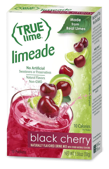 True Lime Black Cherry Limeade Drink Mix (10 Packets) | Made From Real Limes | No Preservatives, No Artificial Sweeteners, Gluten Free | Water Flavor Packets & Water Enhancer With Stevia