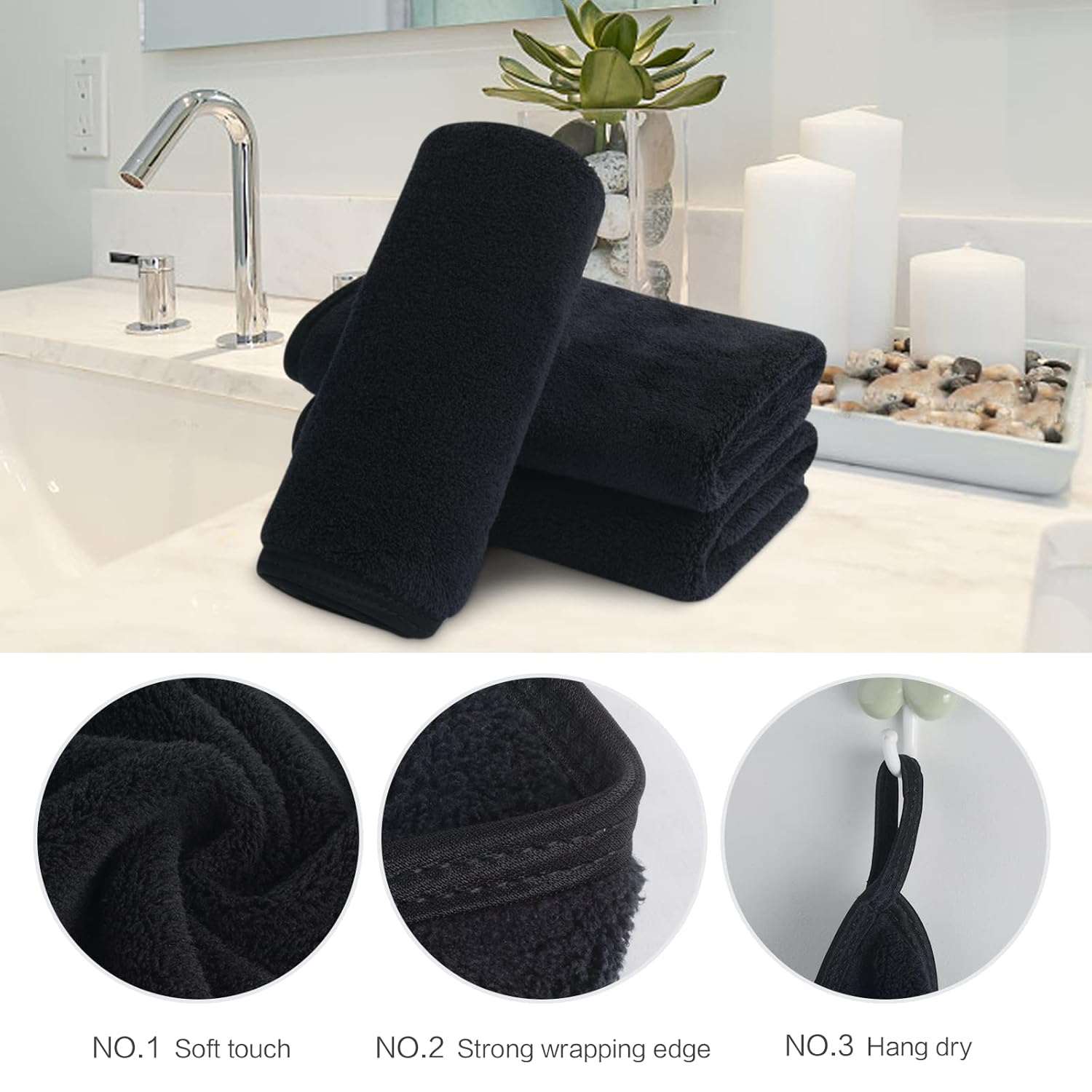 Sinland Microfiber Face Cloths Reusable Makeup Remover Washcloths Super Soft And Absorbent Fingertip Face Towels For Sensitive Skin Women 12 X 12 Inch 6 Pack Black : Beauty & Personal Care