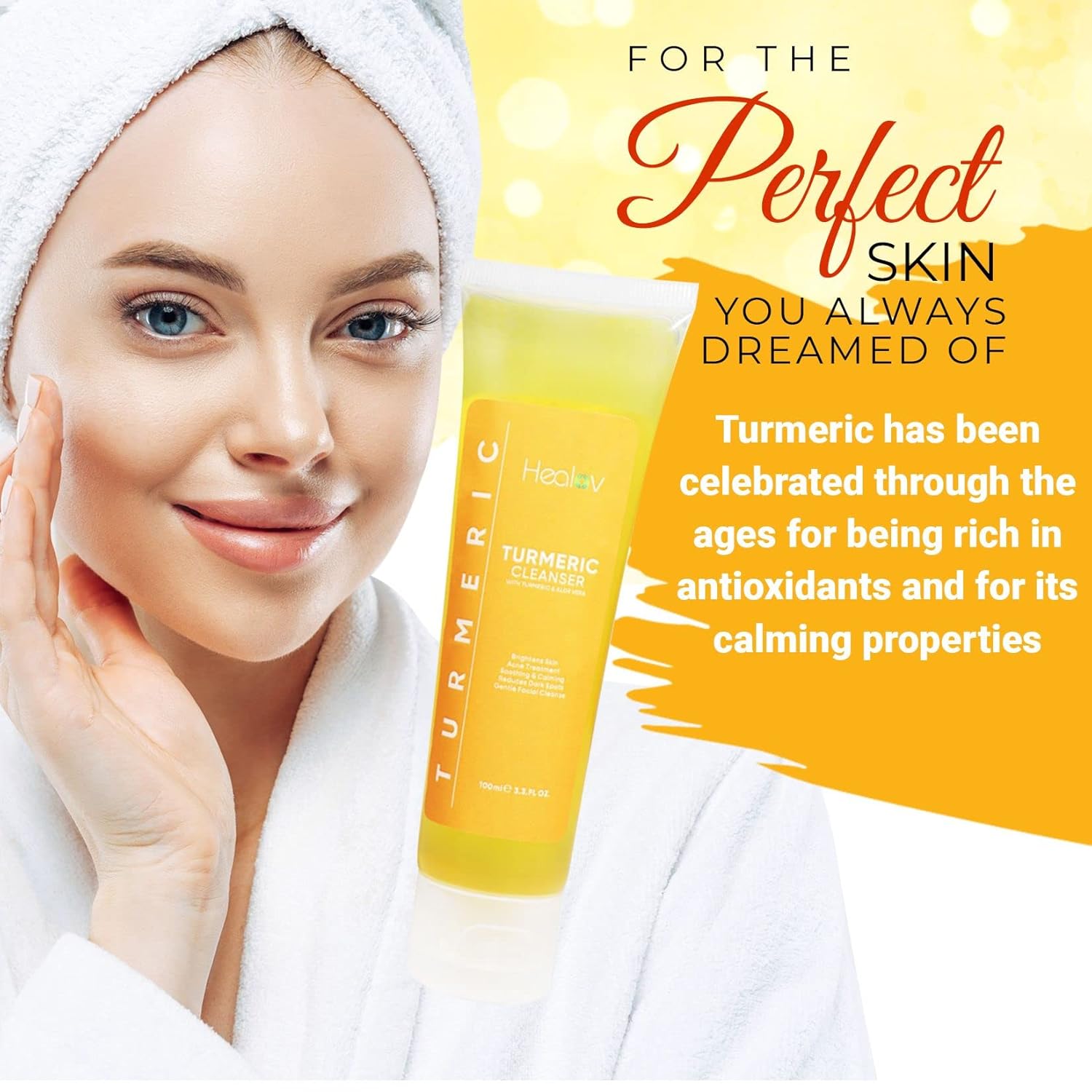 Healov Turmeric Face Wash, Turmeric Clear Skin Liquid Soap – 100% Natural Anti Aging Exfoliating Facial Cleanser For Spots, Clearing Acne Scars, Age Spots, Sun Damage, Discoloration – Bath Soap : Beauty & Personal Care