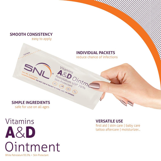 SNL Quality Vitamins A & D Ointment for | Baby Diaper Rash | Burns | Tattoo Aftercare | Skincare - 25 Individual Foil Packets - 5 Grams each