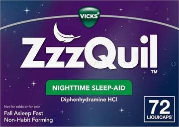 ZzzQuil, Nighttime Sleep Aid LiquiCaps, 25 mg Diphenhydramine HCl, No.1 Sleep-Aid Brand, Non-Habit Forming, Fall Asleep Fast, 72 Count