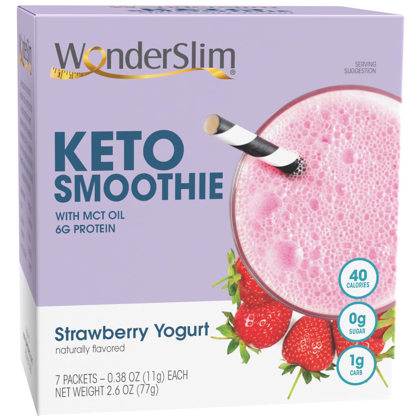 Wonderslim Keto Smoothie With C8 Mct Oil, Strawberry Yogurt, Low Carb, No Sugar, Gluten Free (7Ct)