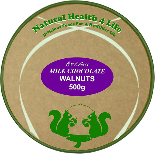 Natural Health 4 Life Carol Anne Confectionery Milk Chocolate Walnuts 400G, Chocolate Covered Nuts In Recyclable Gift Jar, 10.3G Protein Per 100G, Ideal For Snacking, Baking – Made In Uk (1 Jar)