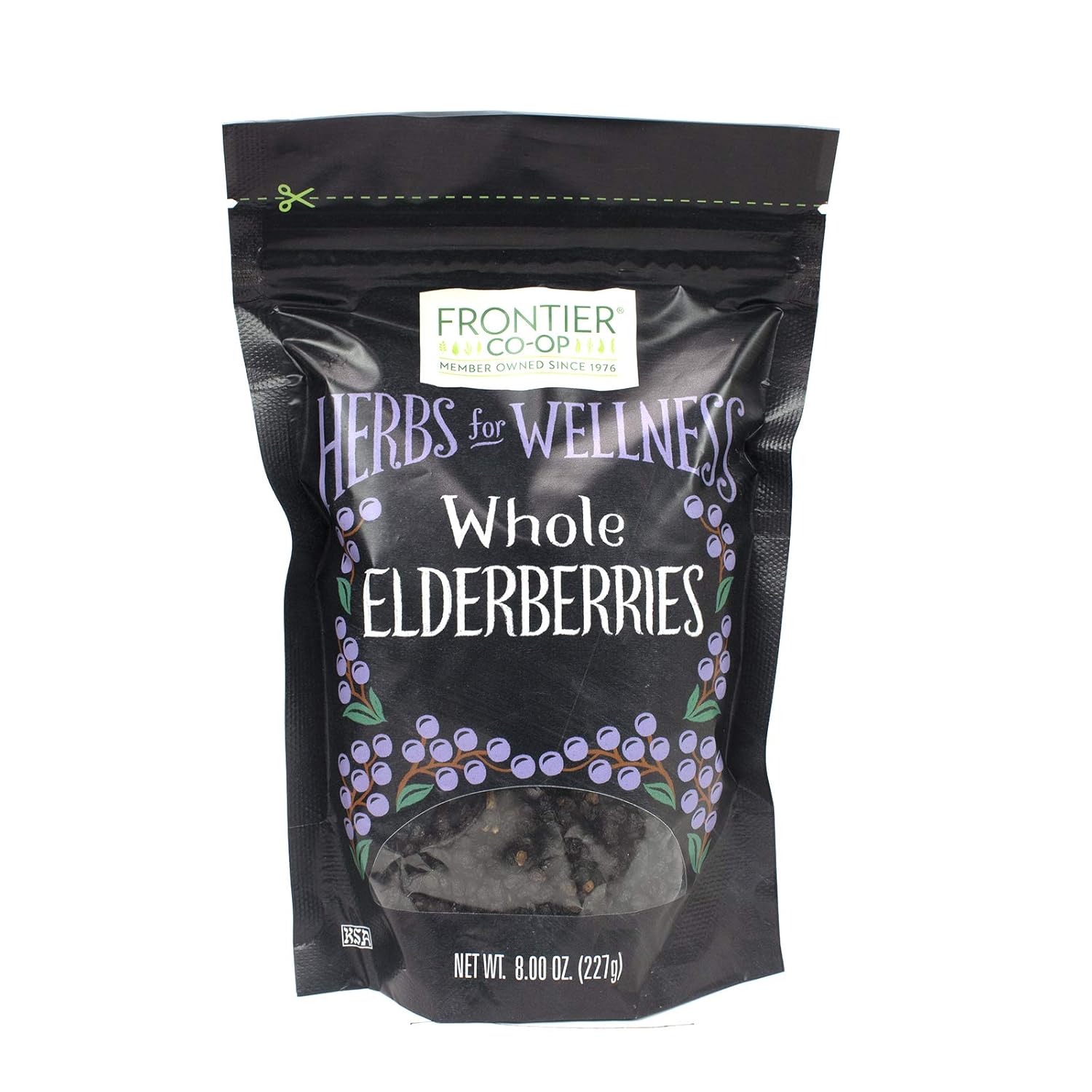 Frontier Co-Op Dried Elderberries, 8Oz Bag, European Whole, Kosher, Non-Gmo | Elderberry Dried Fruit For Immune Support, Powder, Tea, Syrup, Gummies
