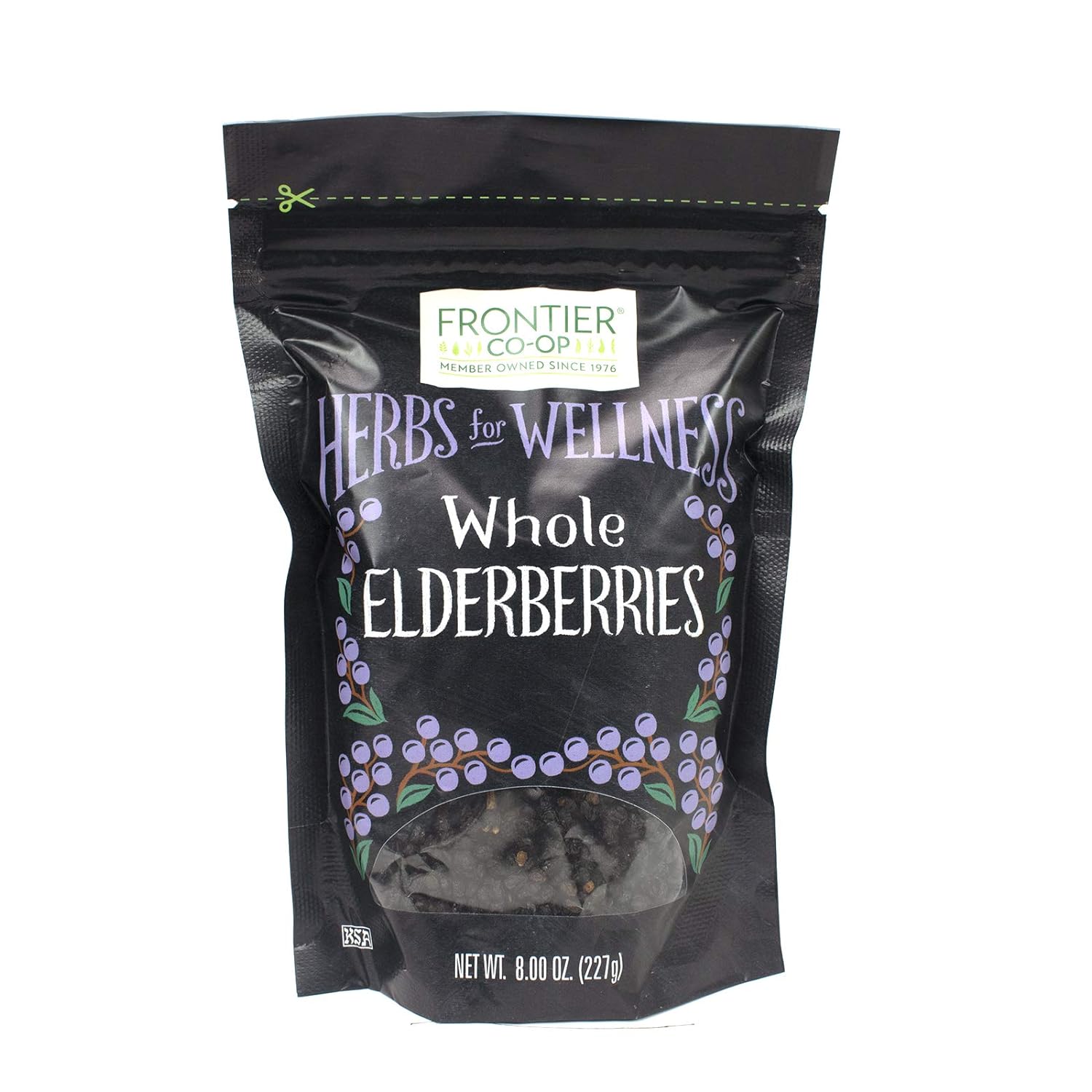 Frontier Co-op Dried Elderberries, 8oz Bag, European Whole | Kosher & Non-GMO | Elderberry Dried Fruit for Immune Support, Elderberry Powder, Elderberry Tea, Syrup, Gummies | Sustainably Harvested