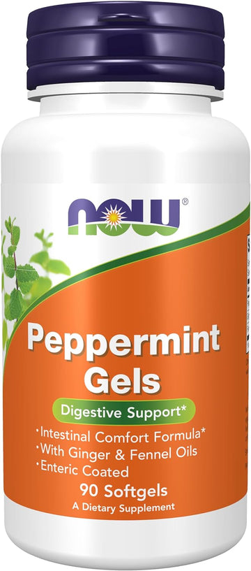 Now Foods Supplements, Peppermint Gels With Ginger & Fennel Oils, Enteric Coated, Digestive Support*, 90 Softgels