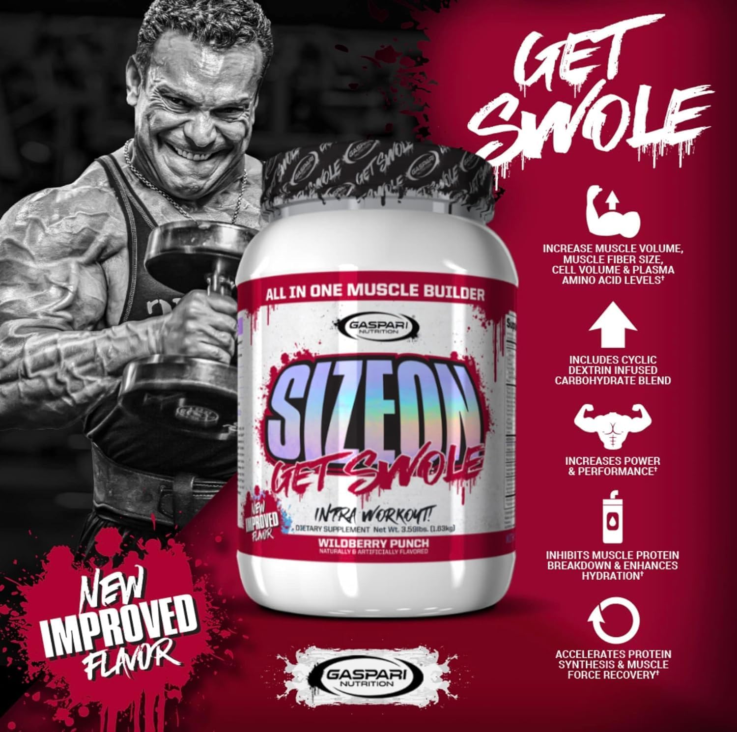 Gaspari Nutrition Sizeon, The Ultimate Hybrid Intra-Workout Amino Acid & Creatine Formula, Increased Muscle Volume & Muscle Recovery (3.59 Pounds, Rainbow Candy) : Health & Household