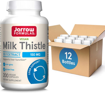 Jarrow Formulas Milk Thistle 150 Mg With 30:1 Standardized Silymarin Extract, Dietary Supplement For Liver Function Support, 200 Veggie Capsules, 66-200 Day Supply, 12 Packs