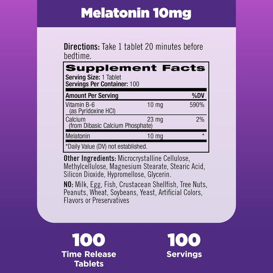 Natrol Advanced Sleep Melatonin 10mg, Dietary Supplement for Restful Sleep, 100 Time-Release Tablets, 100 Day Supply - (Pack of 12)