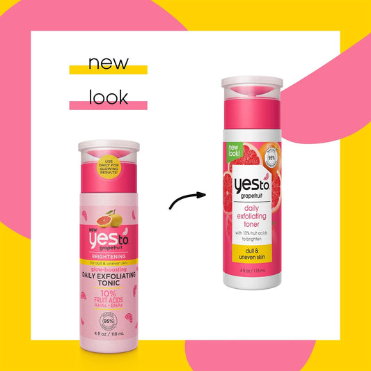 Yes To Grapefruit Daily Exfoliating Toner, Brightening Formula To Retexturize & Brighten Your Skin, With Ahas, Bhas, Vitamin C, & Antioxidants, Natural, Vegan & Cruelty Free, 4 Fl Oz
