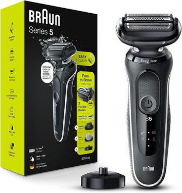 Braun Electric Razor For Men, Waterproof Foil Shaver, Series 5 5050Cs, Wet & Dry Shave, With Beard Trimmer And Body Groomer, Rechargeable, Charging Stand Included, Blue