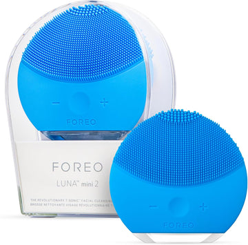 Foreo Luna Mini 2 Facial Cleansing Brush - Travel Accessories - Face Massager Electric - All Skin Types Ultra-Hygienic Skincare - Simple Face Wash - Silicone Electric Face Cleanser - Aquamarine