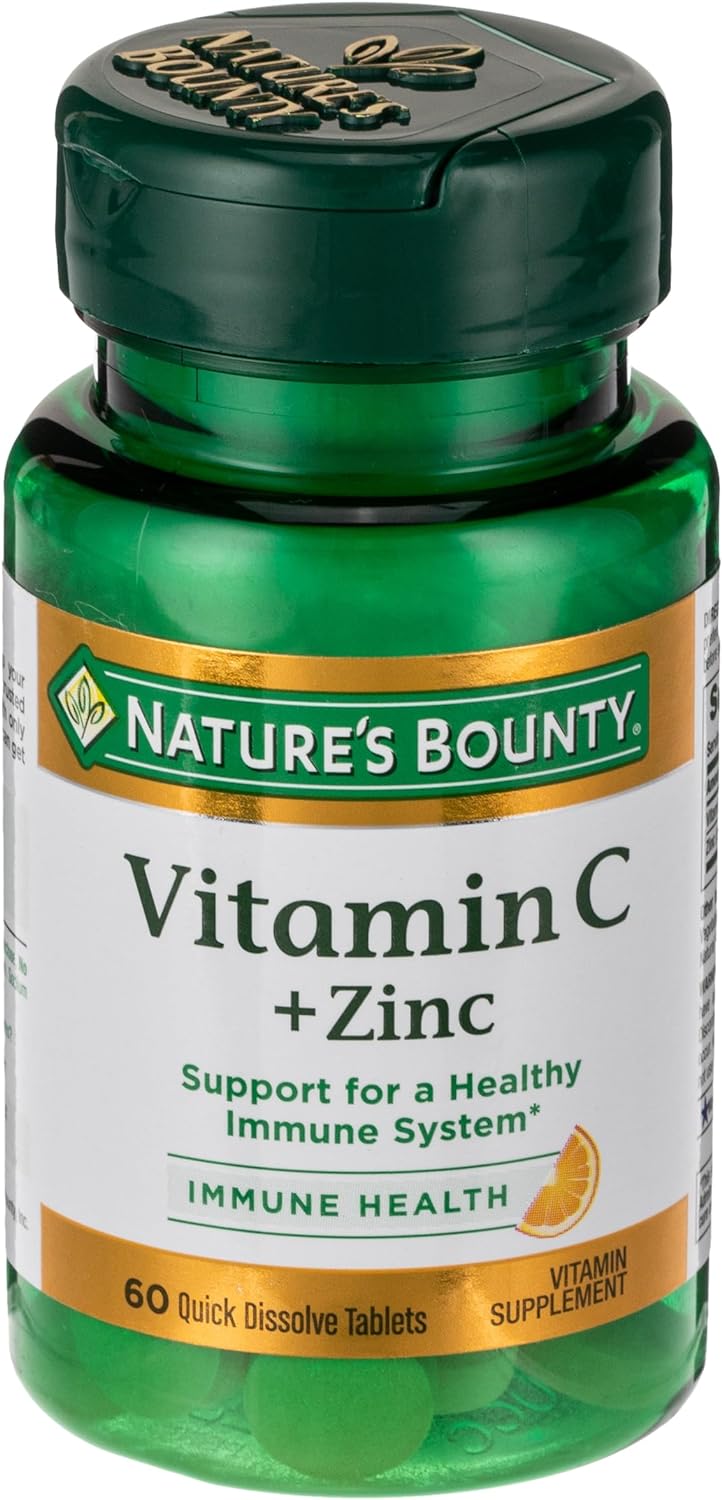 Nature'S Bounty, Vitamin C + Zinc, Supports Immune Health, Vitamin Supplement, 60 Mg, 60 Tablets