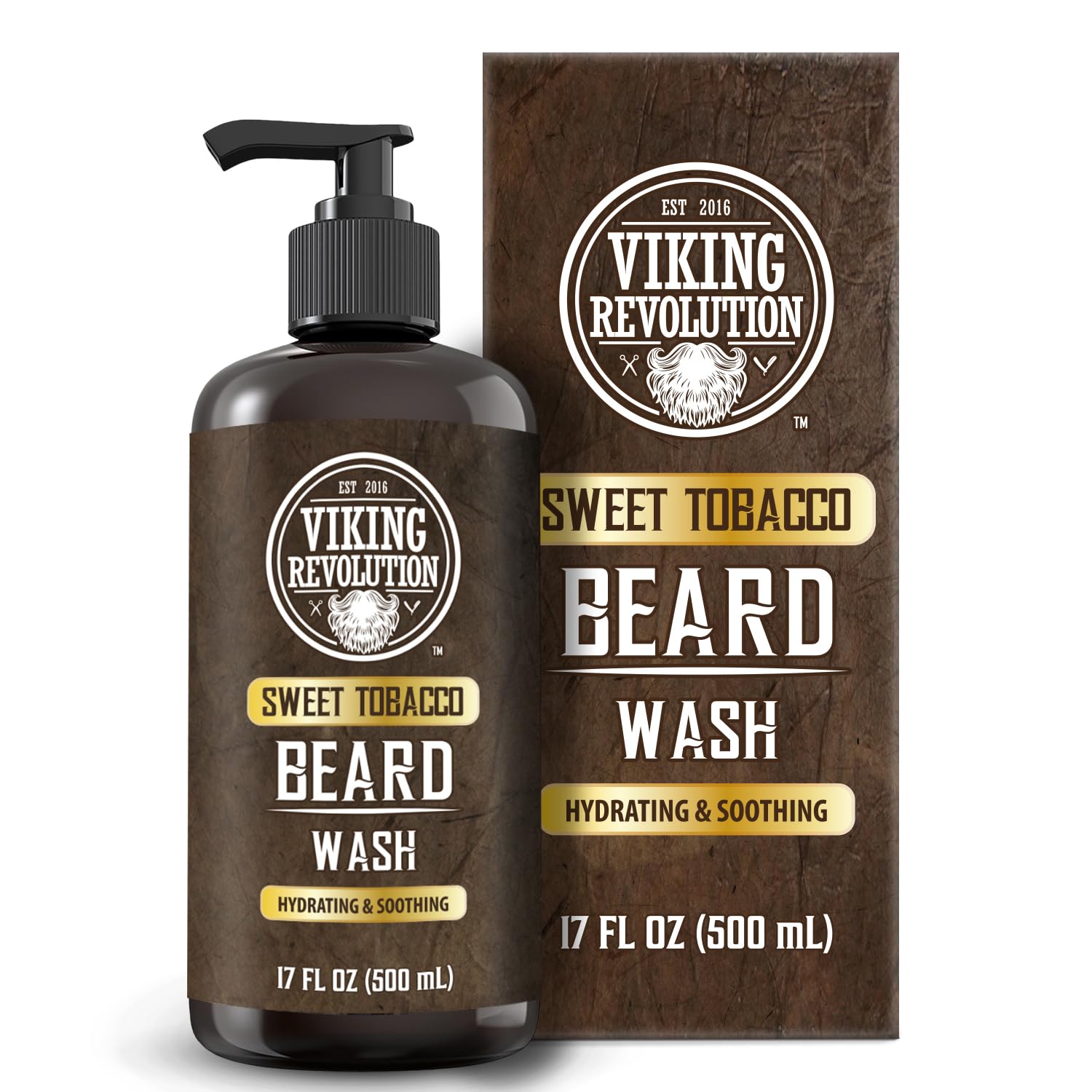 Viking Revolution Sweet Tobacco Beard Wash For Men With Argan Oil And Jojoba Oil - Beard Softener And Strengthener Beard Shampoo With Beard Oil - Beard Care To Avoid Beard Dandruff And Itch (17 Oz)