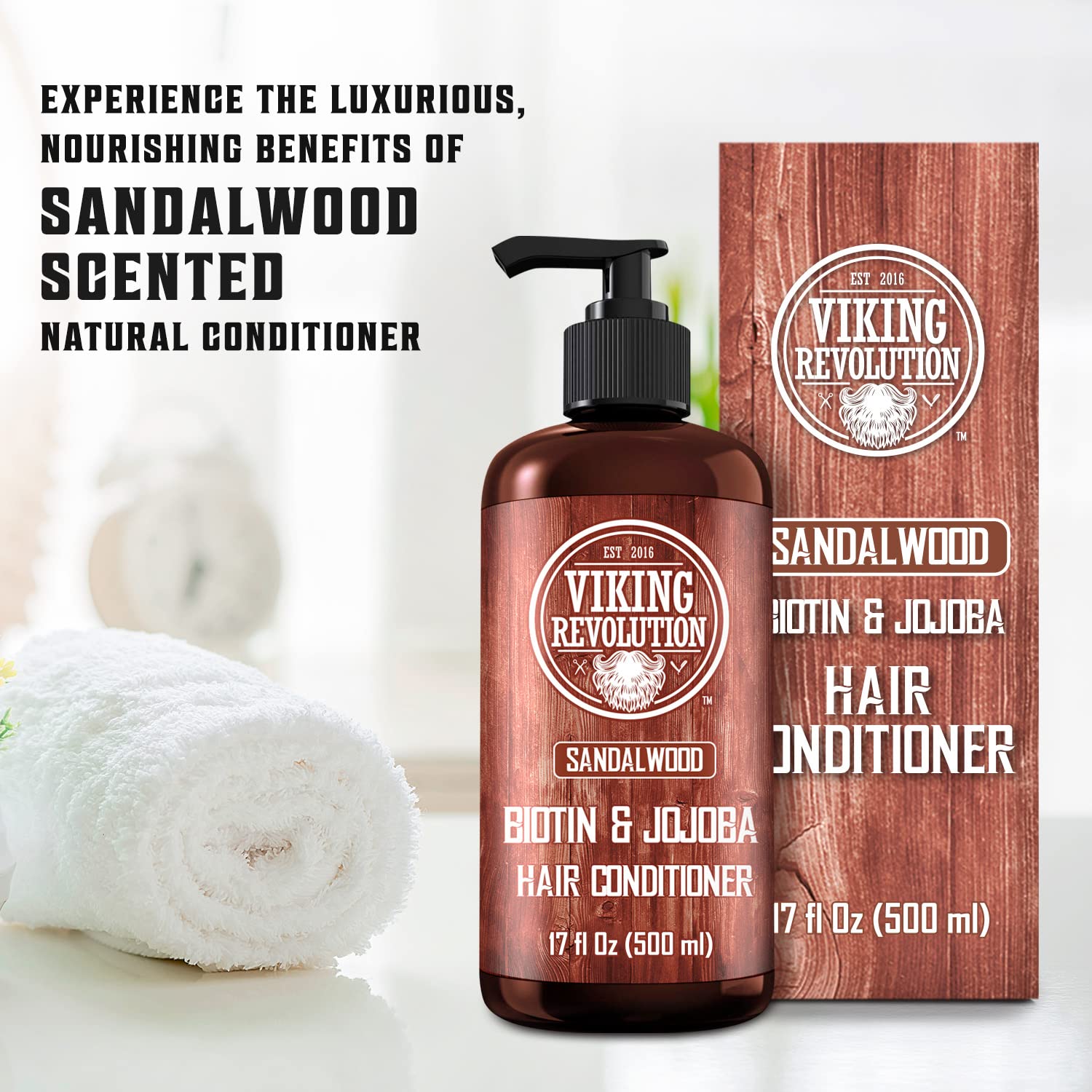 Viking Revolution Sandalwood Conditioner with Biotin and Jojoba Oil - Mens Conditioner Natural Hair Conditioner for Men with Vitamin B5 (17 Oz) : Beauty & Personal Care