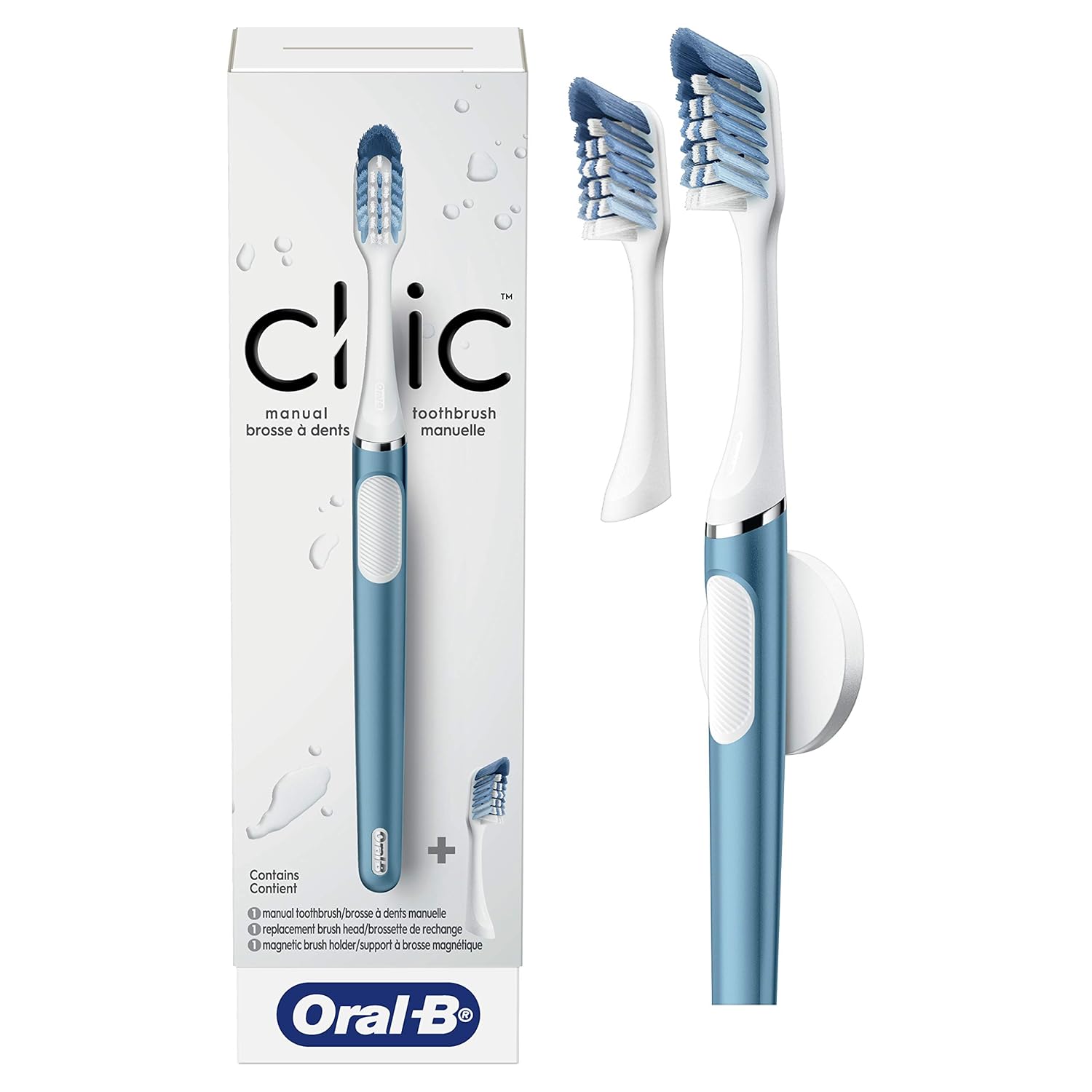 Oral-B Clic Toothbrush, Alaska Blue, with 2 Replaceable Heads and Magnetic Toothbrush Holder : Health & Household