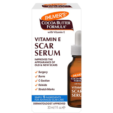 Palmer's Cocoa Butter Formula Scar Serum, Skin Brightening Oil for Face & Body, Concentrated Serum with Vitamin E, Fragrance Free, 1 Fl Oz