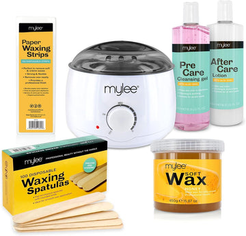 Mylee Complete Waxing Kit, Includes Salon Quality Wax Heater, Soft Cream Wax, Waxing Strips, Spatulas And Mylee Pre & After Care Lotion (Honey)