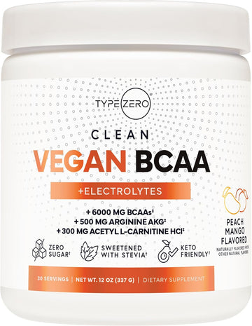 Ultra Clean Vegan Bcaa Powder + Electrolytes (Peach Mango | 6G) 2:1:1 Sugar-Free/No Sucralose Bcaas Amino Acids Supplement For Women/Men - Best Bcaa Vegan Amino Acids After Post Workout Recovery Drink