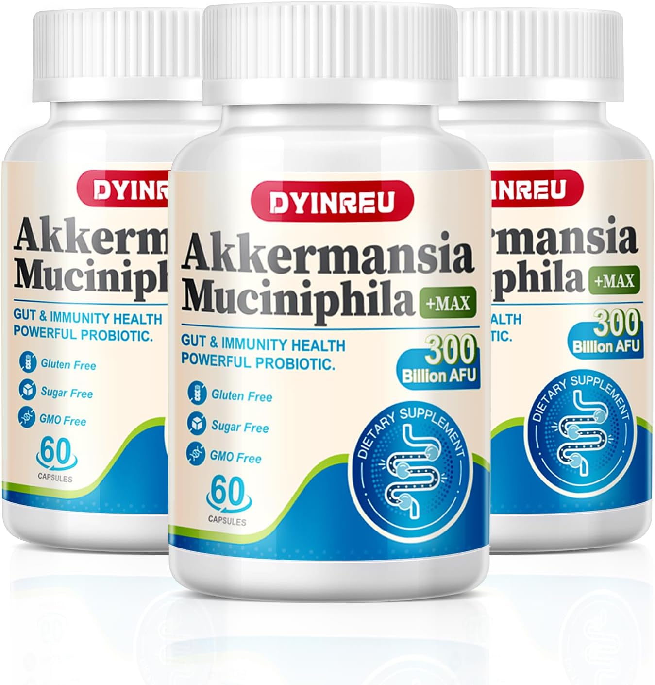 Akkermansia Probiotic, 300 Billion Afu Glp-1 Probiotic For Women & Men, Akkermansia Muciniphila For Glp-1 Production, Digestive, Gut, Immune Health, Enhances Gut Digestive Lining Function, 60 Capsules