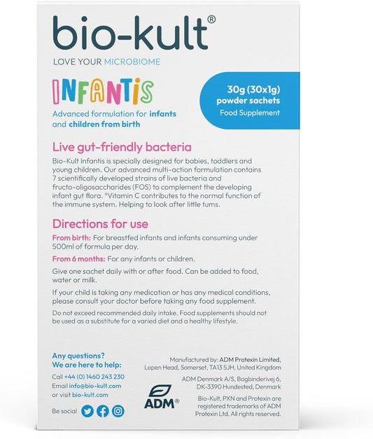 Bio-Kult Infantis Gut Health Probiotics For Kids And Babies| 7 Strains + Fos, Vit C | Immune Support | 30 Sachets