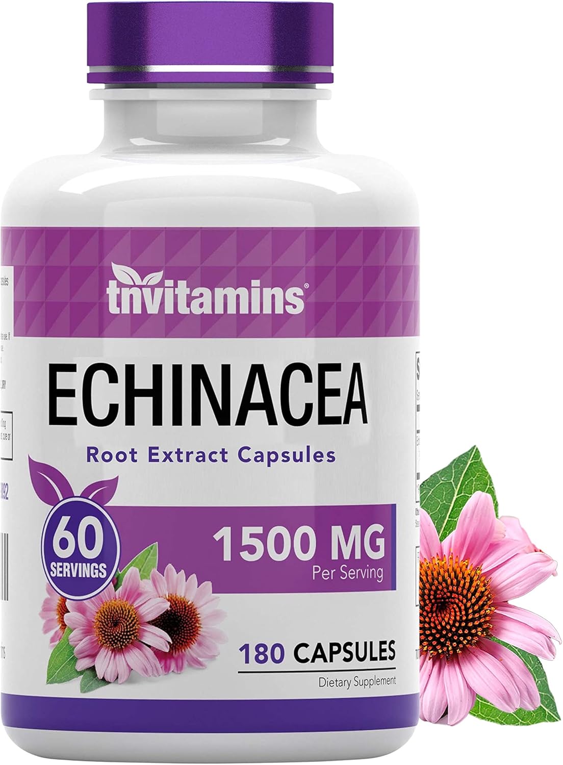 Echinacea Capsules (1500 Mg - 180 Capsules) | Supports Health & Well-Being | Echinacea Root Herbal Extract Supplement | Produced In The Usa