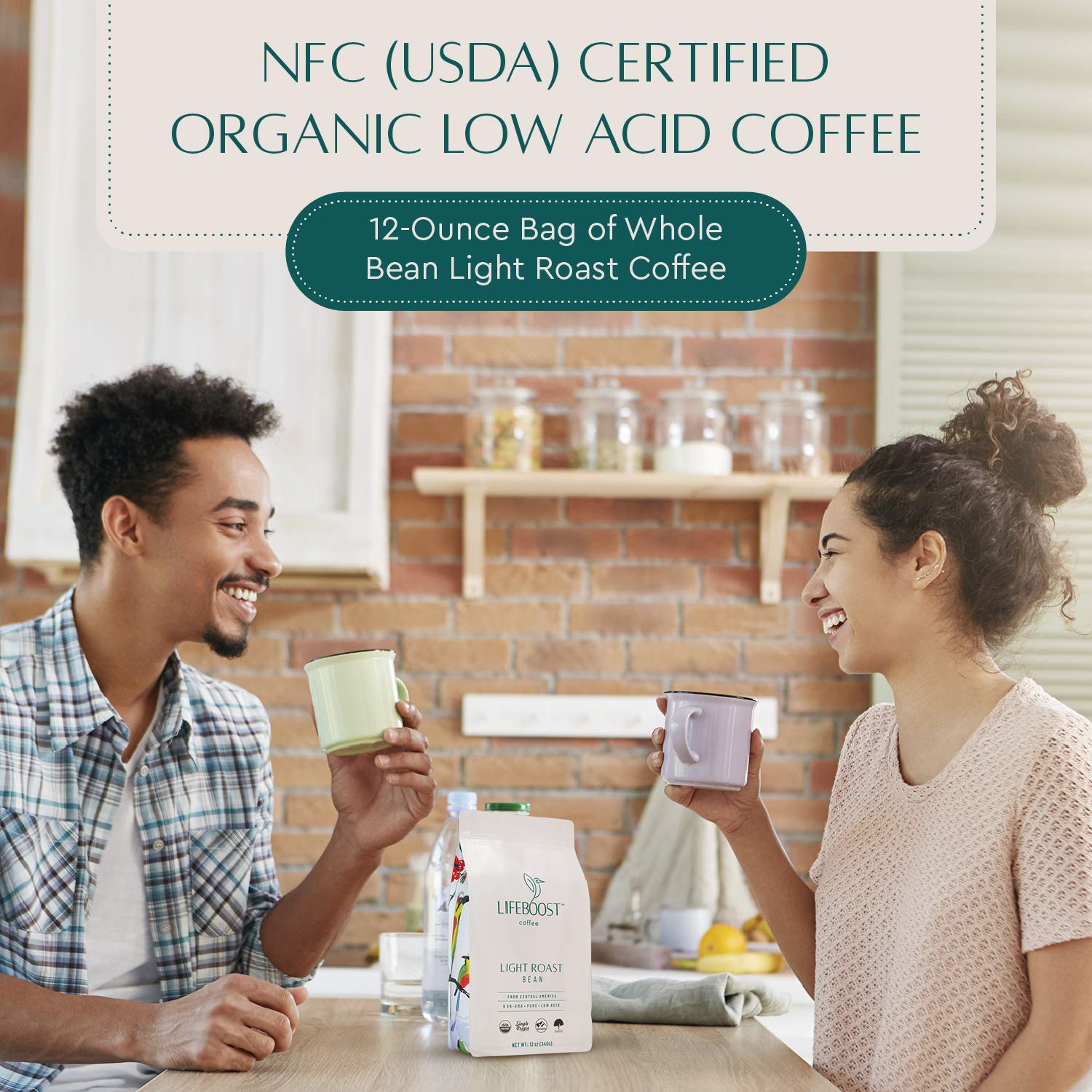 Lifeboost Light Roast Coffee Beans - Non-Gmo Single Origin Low Acid Organic Light Roast Coffee - Third Party Tested For Mycotoxins & Pesticides - Whole Bean - 12 Ounces