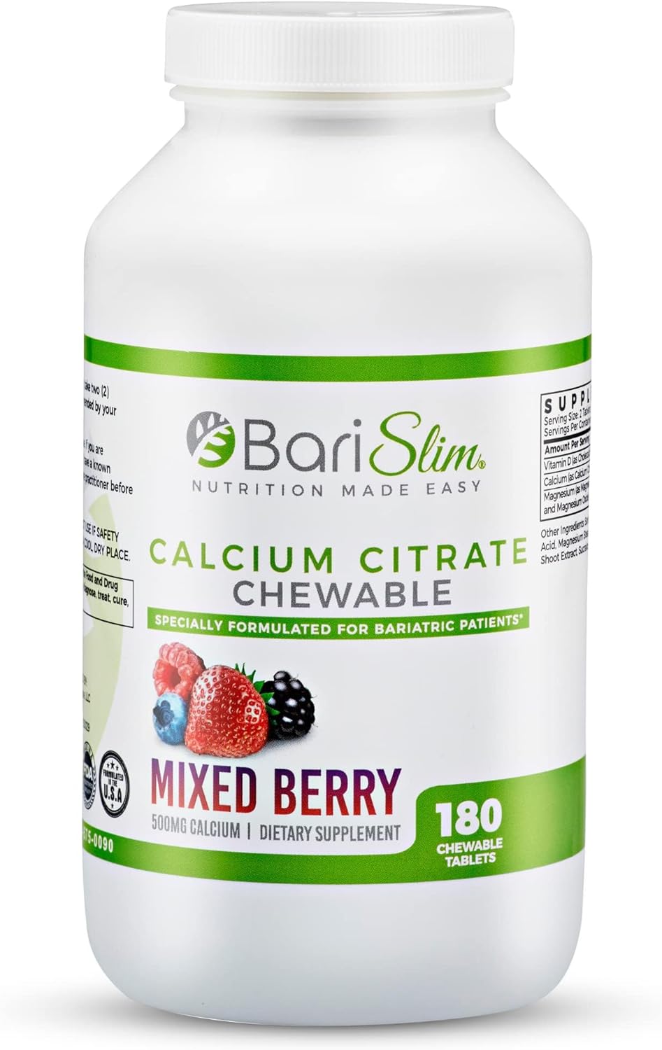 Bariatric Calcium Citrate with Magnesium and Vitamin D Tabs - 500 mg of Calcium Citrate Per Serving - Formulated for Patients After Weight Loss Surgery | Mixed Berry (90 Servings)